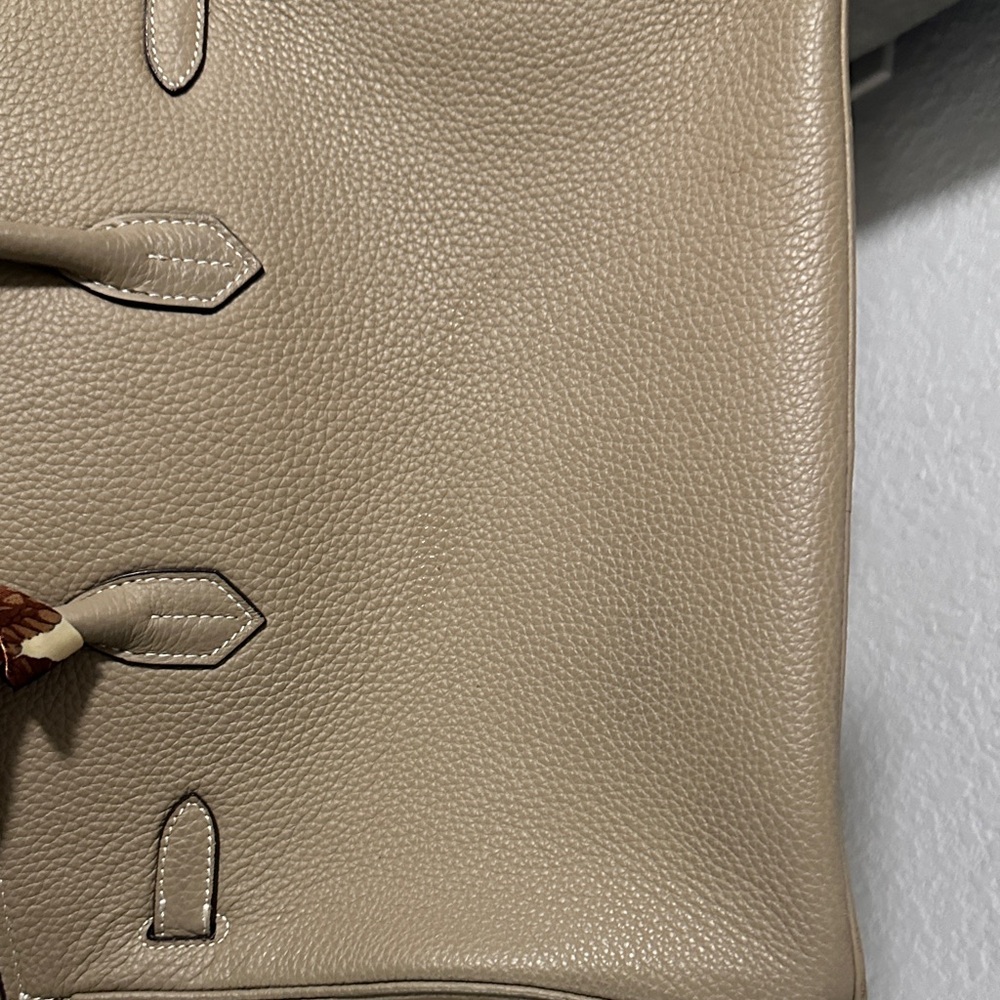 Birkin Hermes Style Bag - Elegant Taupe Gennuine Leather Handbag 35cm - Picture 10 of 15